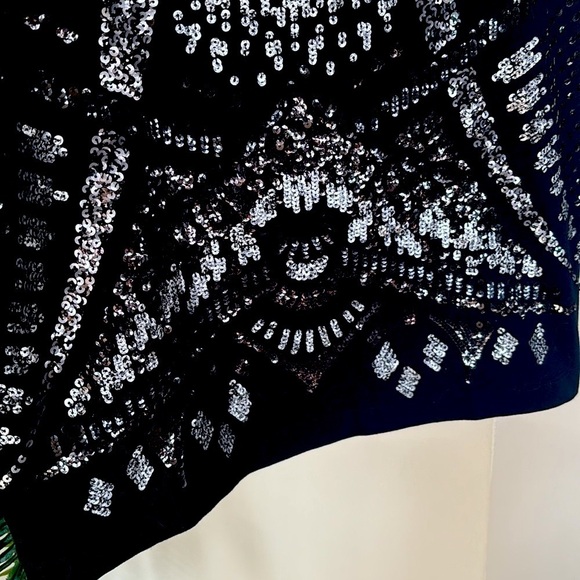 NWOT Express Black Mini Skirt Metallic Gray & Silver Tone Sequins Cotton Stretch - Picture 3 of 12